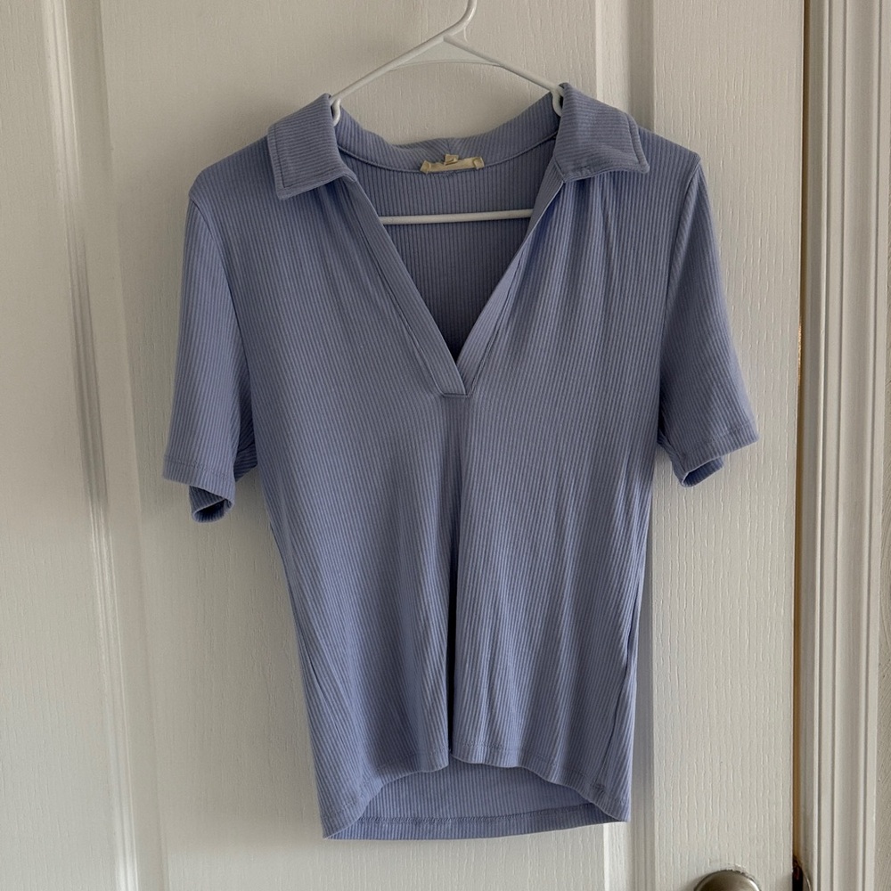 Madewell Light Blue Ribbed Blouse